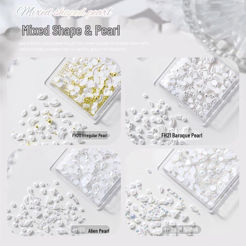 Irregular Pearl & Steel Ball Nail Art 3D Heart & Moon DIY Decoration