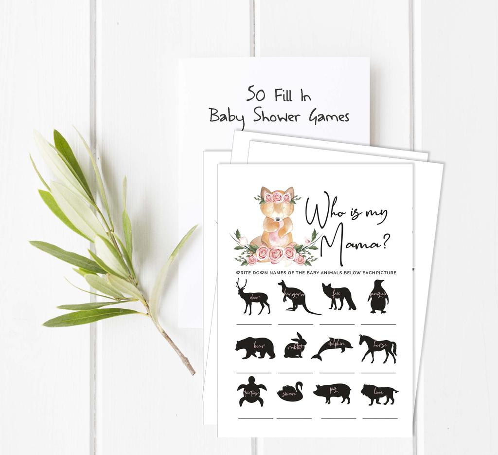Inkdotpot Fox Animal Baby Shower Game Set Of 50 BabyA  AlphabetA  ABCA  Game Gender Neutral Party