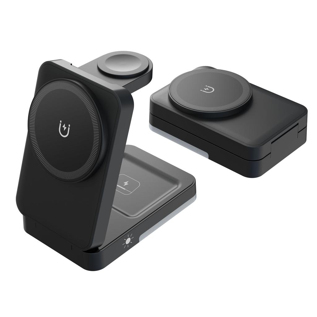 Detachable 3-in-1 Magnetic Wireless Charger with 5000mAh Power Bank Fast Charging Holder for Mobile Phone
