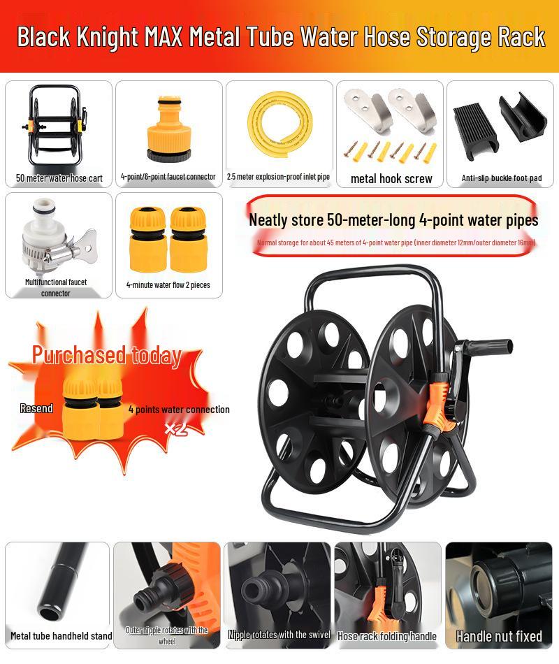 Car Wash Hose Reel & Storage Rack with 25-30 Meter Water Gun for 4 & 6-point Pipes