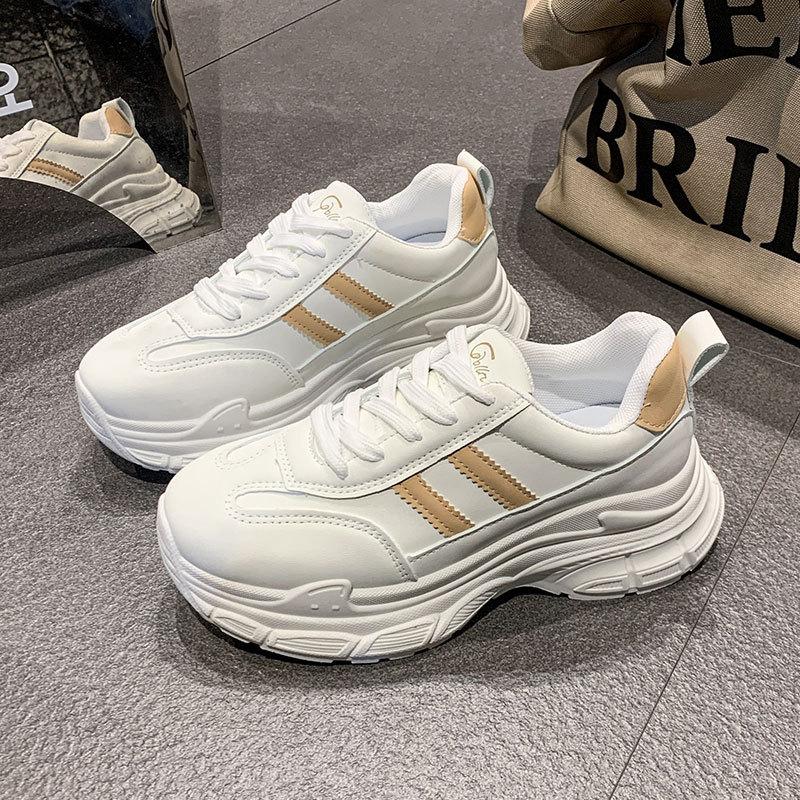 White Dad Shoes Women 2025 New Spring Thick Soles Increase Internet Celebrities Hong Kong Style Show Feet Small Versatile Sports White Shoes