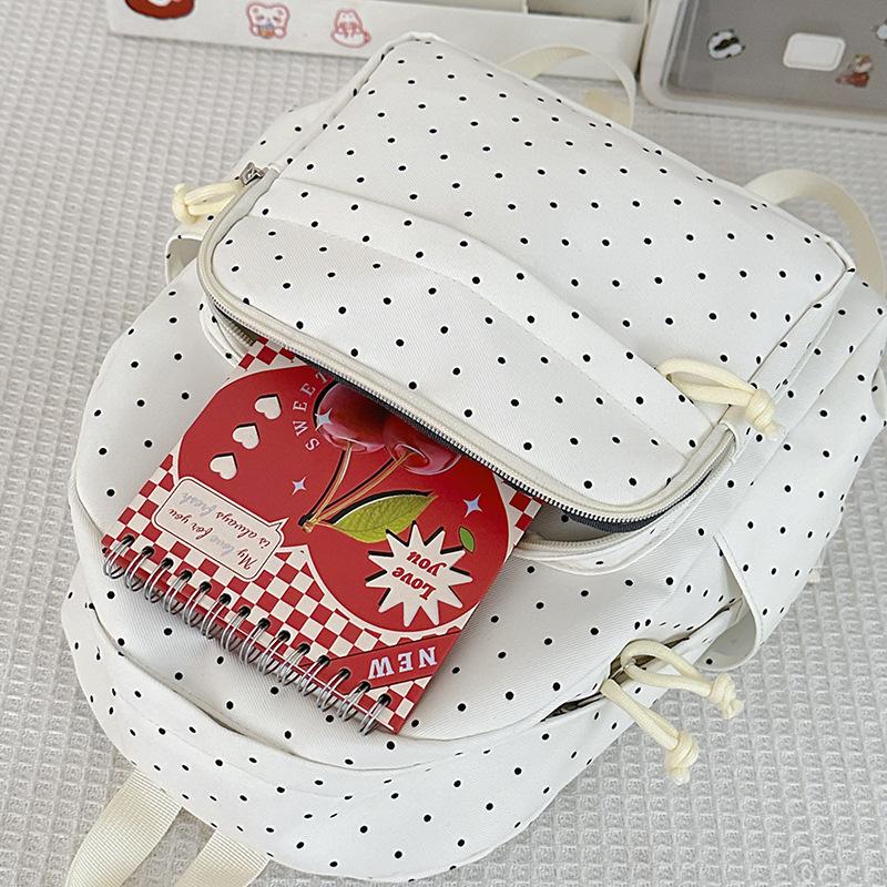 Schoolbag Polka Dot Cute Backpack Japanese ins Simple Versatile Backpack Women's Light Commuter Leisure Travel Student School Bag