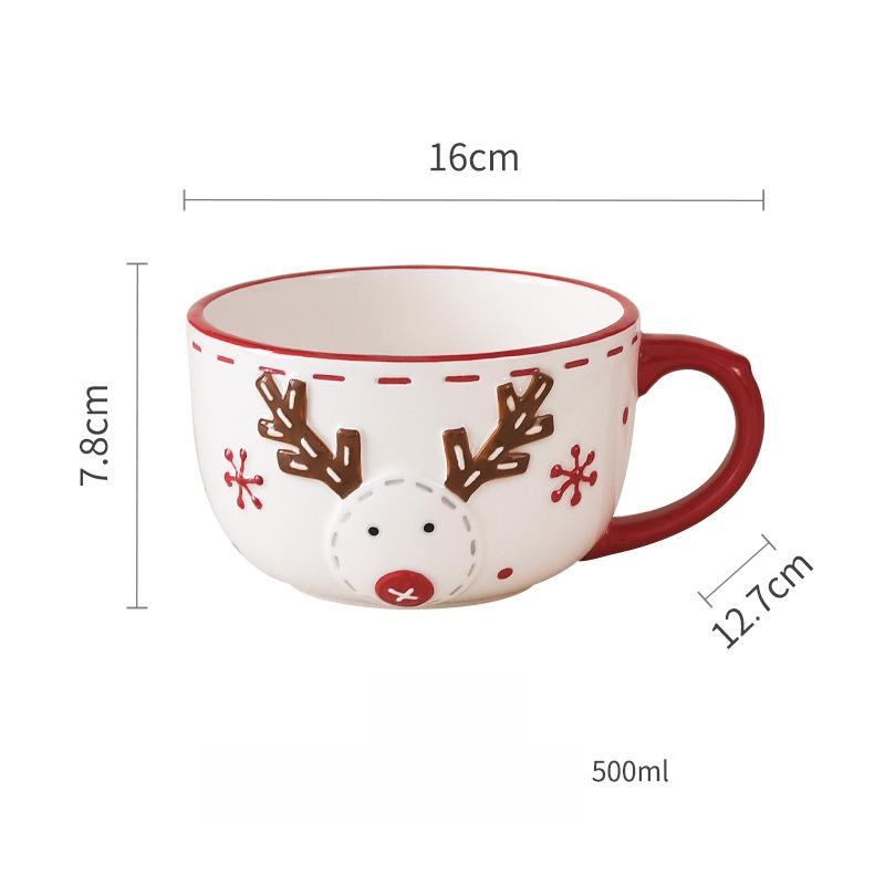 Emboss Mug Santa Claus Ceramic Cup 350ml Red and White Elk Snowflake Mug 550ml Breakfast Cup 500ml for Christmas New Year Household Party Tableware