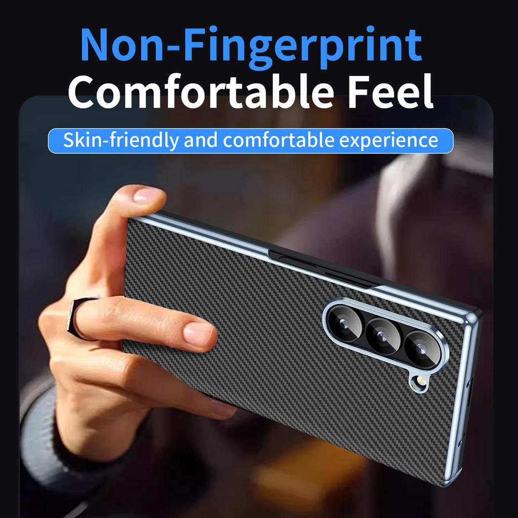 For Samsung Galaxy Z Fold5 5G Case Electroplating Lens Carbon Fiber Texture PC Phone Cover