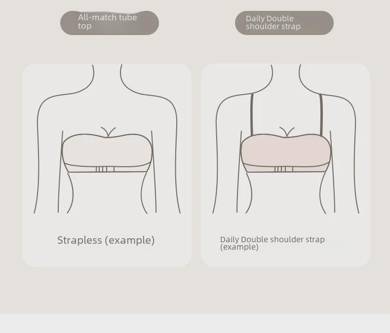 Genuine Strapless Gathered Bra for Women - Non-Slip, Small To Large Chest, Anti-Exposure, Invisible for Wedding Dresses, Beautiful Back Design