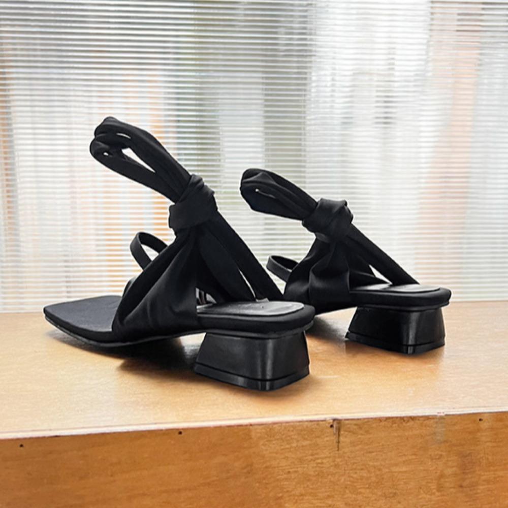 Fashion High Heeled Sandals for Women 2025 Summer New with Toe Straps Square Toe Medium Thick Heel Roman Shoes Niche Sandals for Women