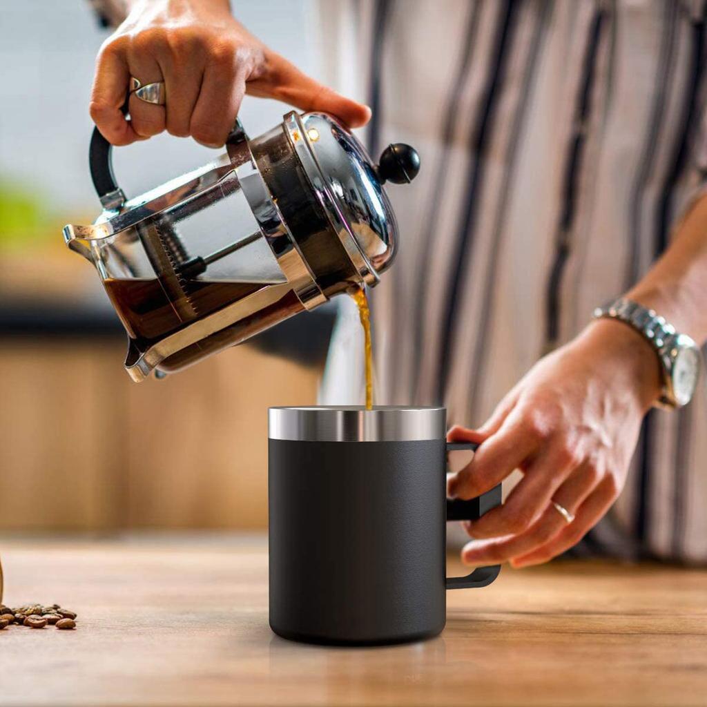 Tazza da caffè isolata in acciaio inossidabile con manico, tazza da 12 once e 360 ml con coperchio per bevande calde e fredde