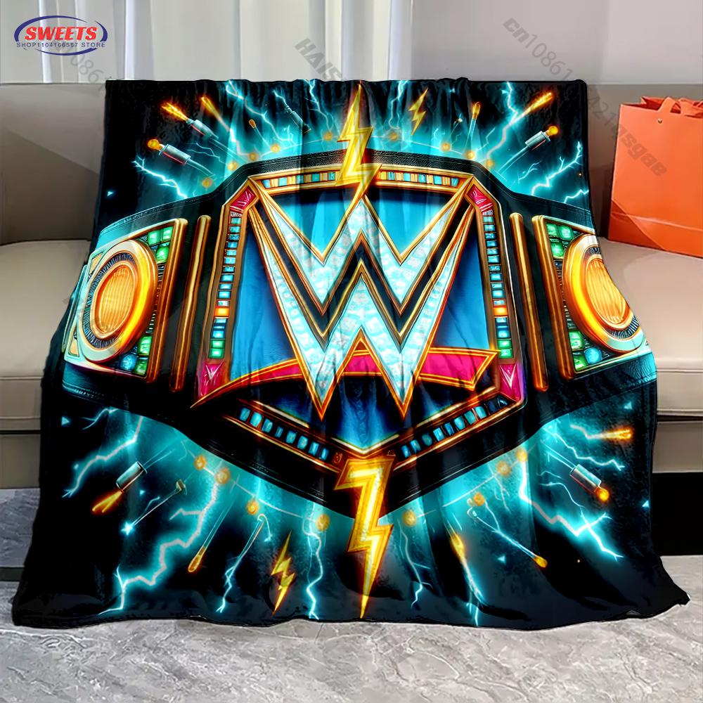 Multi-Size W-WWE Pattern Print Flannel Blanket for Son Husband Dad, Super Soft Fluffy Bedroom Sofa Office Blanket Great Gifts