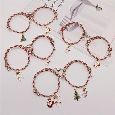 2pcs Cute Cartoon Matching Christmas Bracelets Set Adjustable Colorful Matching Couple Gifts Bracelets Jewelry