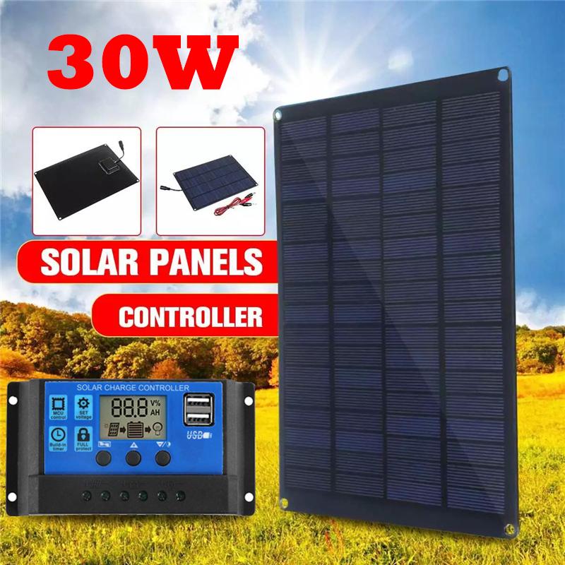 30W 18V Solar Panel with 30A Controller Portable Solar Cell Power Bank For Outdoor Phone Charging Camping Mobile Power Supplies 4