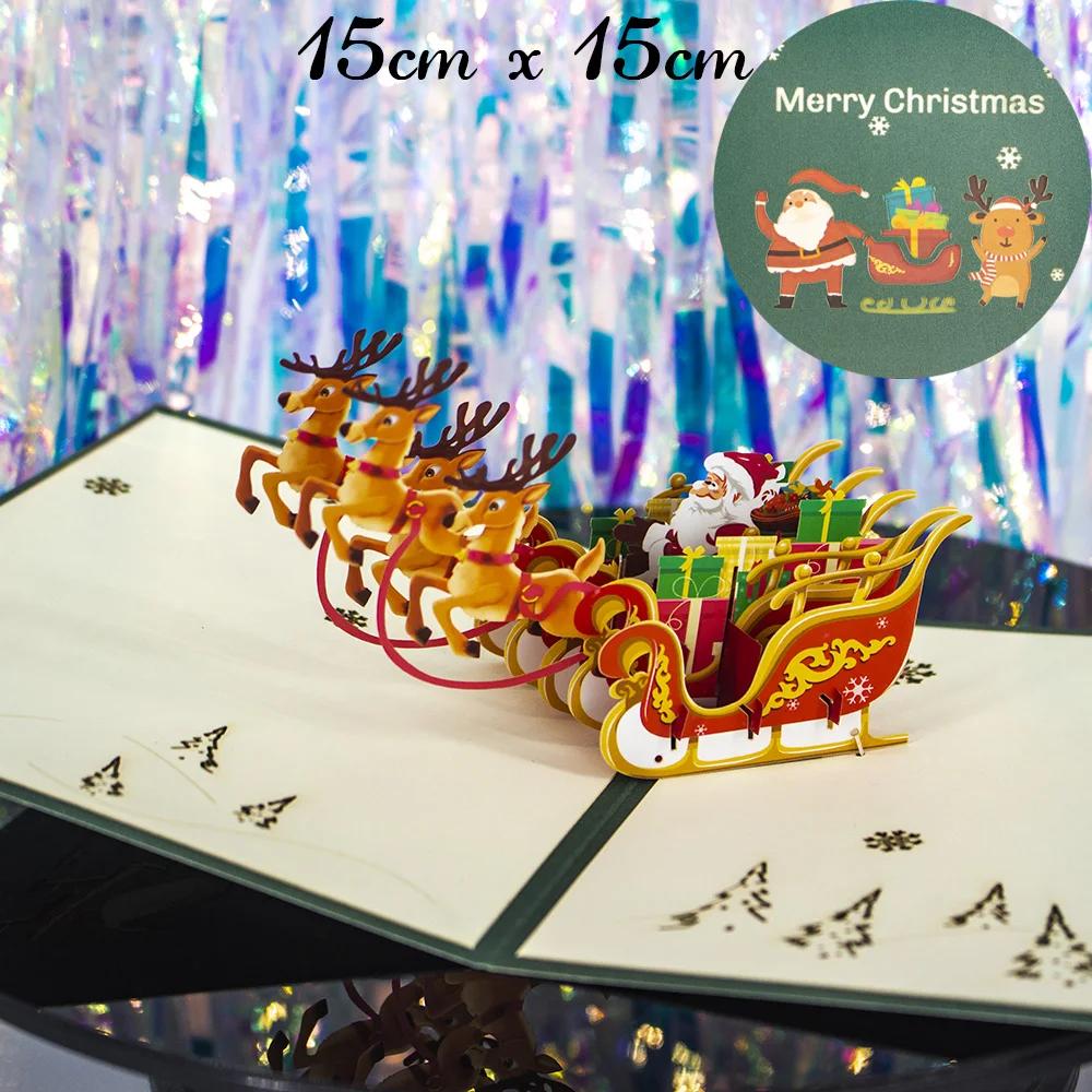 Merry Christmas Cards 3D Pop Up Christmas Tree Cards Christmas Decoration Winter Gift Laser Cut New Year Santa Greeting Cards