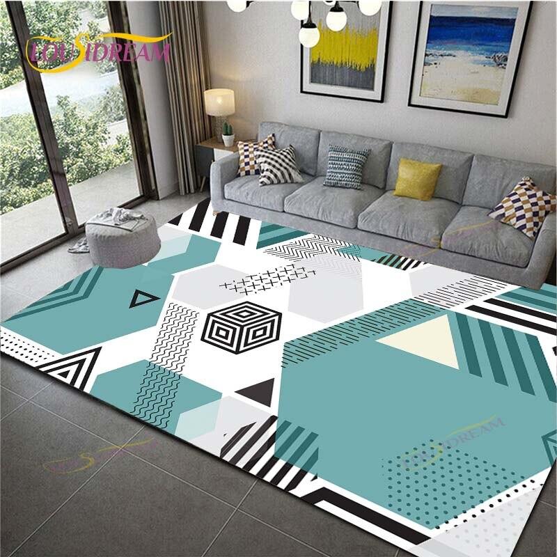 Geometric Carpet for Living Room Velvet Rug Kids Bedroom Bedside Rugs Soft Square Fluffy Carpets Home Sofa Table Decor Mat
