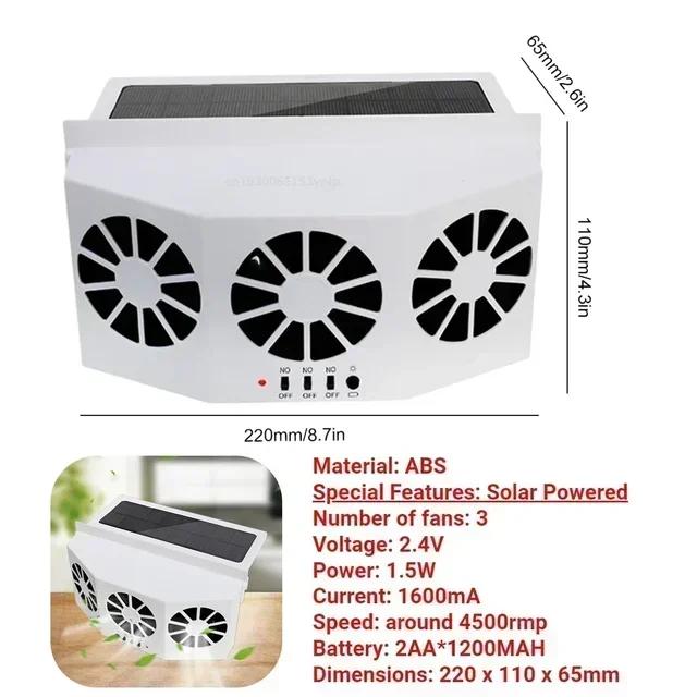 3 Head Car Exhaust Fan USB Rechargeable Solar High Wind Power Air Circulation Cooling Heat Dissipation Universal Fit All Cars