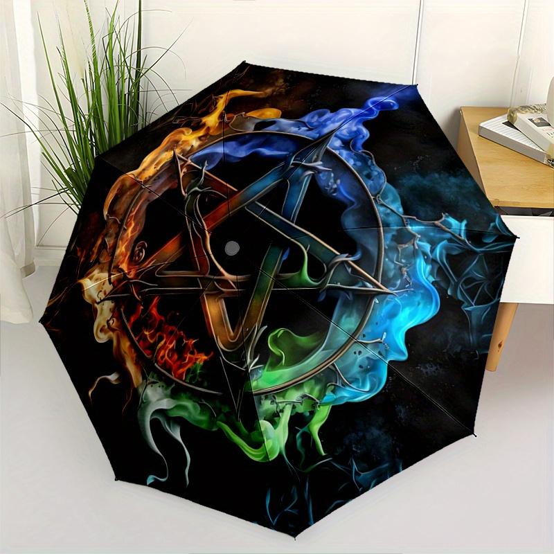 1pc Symbol of Fire Water Earth and Air in Harmony Pattern Umbrella, Fashionable, Personalized, High-Value Folding Umbrella, a Must-Have for Summe