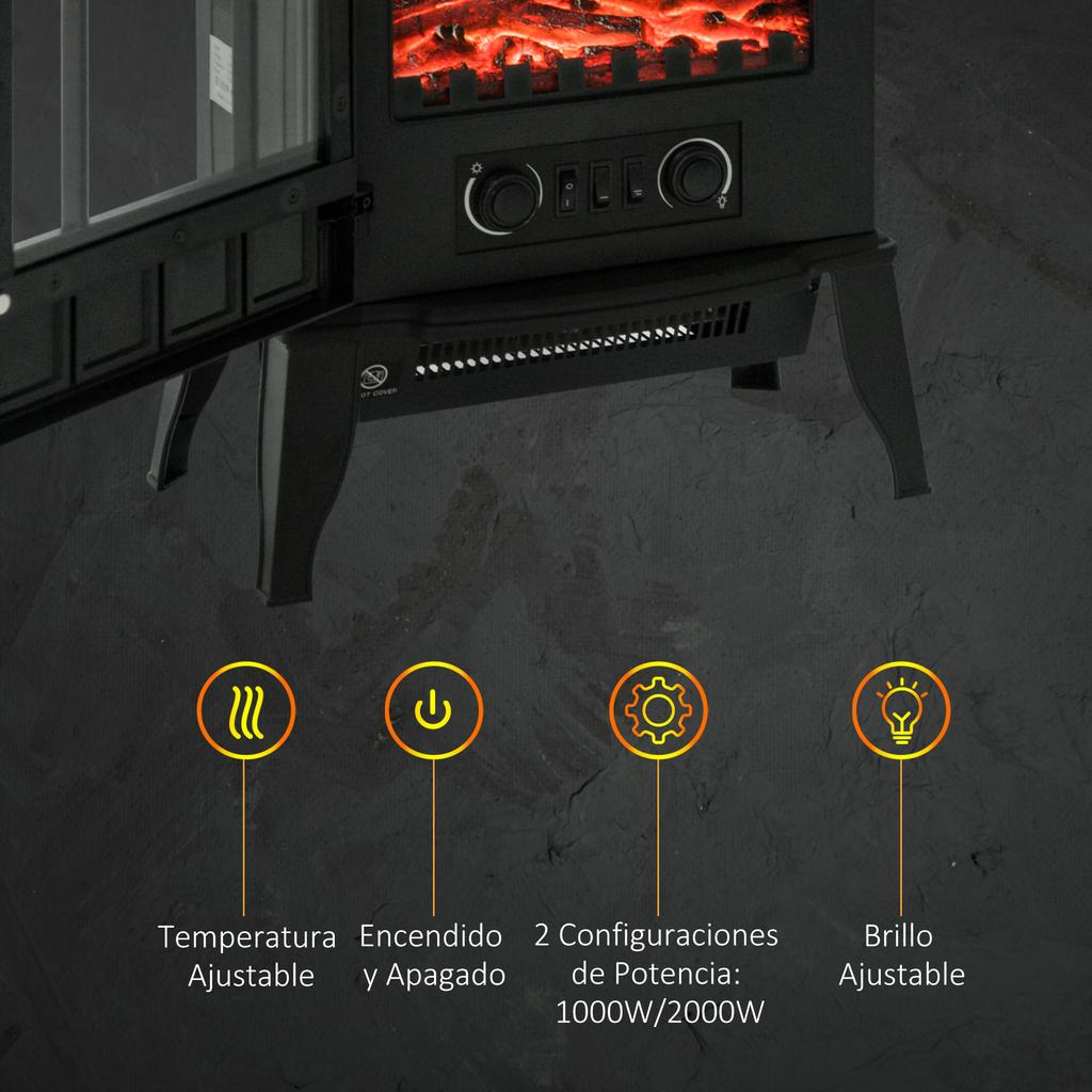 Electric Fireplace, 1000 W/2000 W, Flame Effect, for 15-30 m², Black