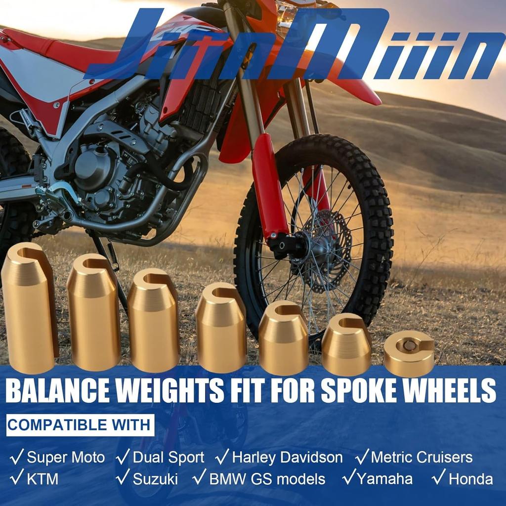 JiiinMiiin 14 Pack Brass Motorcycle Reusable Wheel Spoke Balance Weights Refill Kits Compatible With Super Motor, Dual Sport, Metric Cruisers,