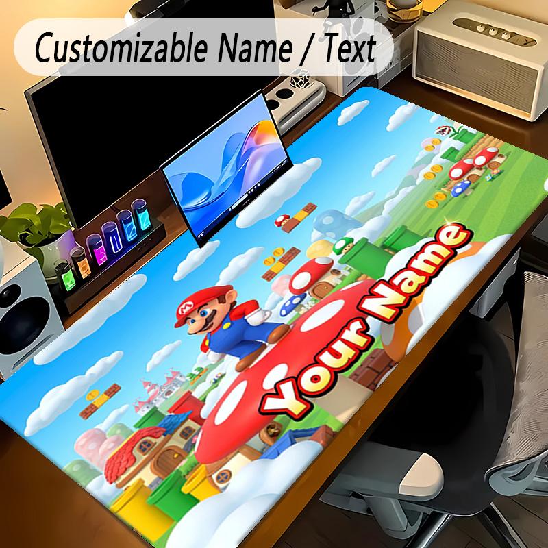 Large Mouse PadSuper Mario Custom Name Text Personalized Desk Mat Non Slip Gaming Pad