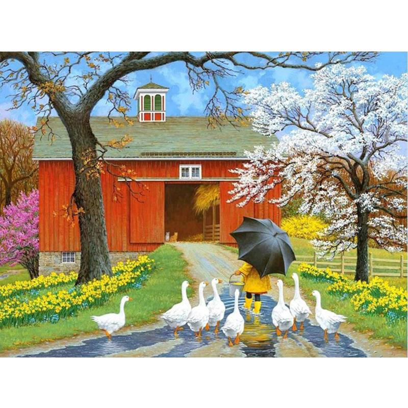 Kit di artigianato per la casa con ricamo a diamante completo 5D Pittura diamante fai da te Paesaggio Punto croce Decorazione della casa della fattoria