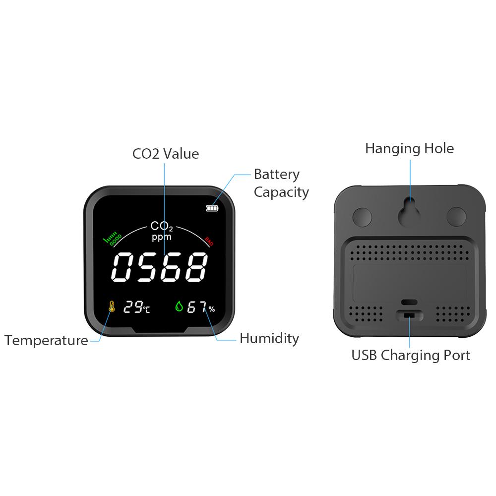 Infrared Carbon Dioxide Meter 400-5000PPM CO2 Detector Air Quality Monitor Temperature Humidity