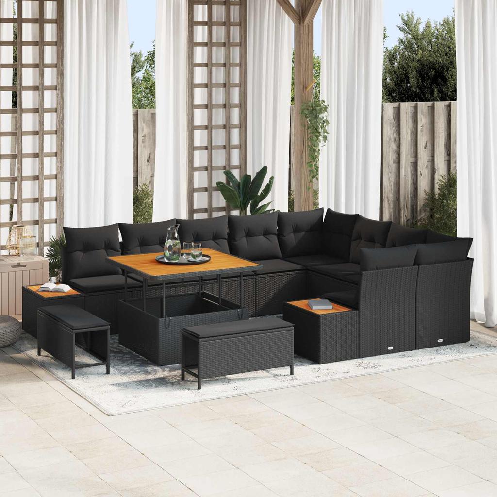Garden Sofa Set with Cushions 12 pcs Black