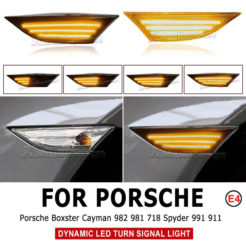 2Pcs Dynamic LED Turn Signal Side Marker Light Repeater Lamp For Porsche Boxster Cayman 982 981 718 Spyder 991 911 Carrera