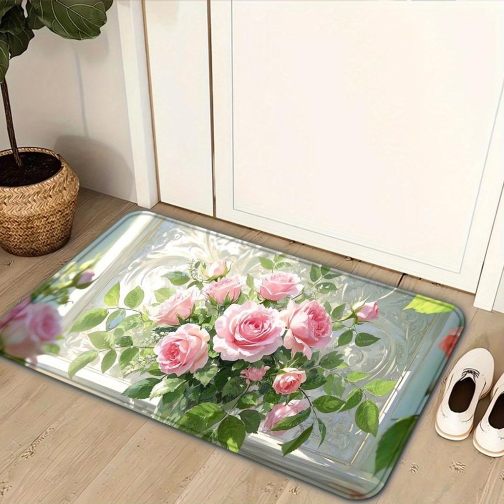 1 Stück Anti-Ermüdungs-Küchenteppiche, Schöne Rose Wasserdicht Rutschfest Dick Gepolsterte Küchenmatte Schwerlast Komfort Stehmatte für Küche
