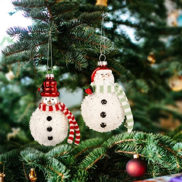 2 Pieces Glass Santa and Snowman Baubles Christmas Tree Hanging Ornament Seasonal Home Decoration for Window Door
