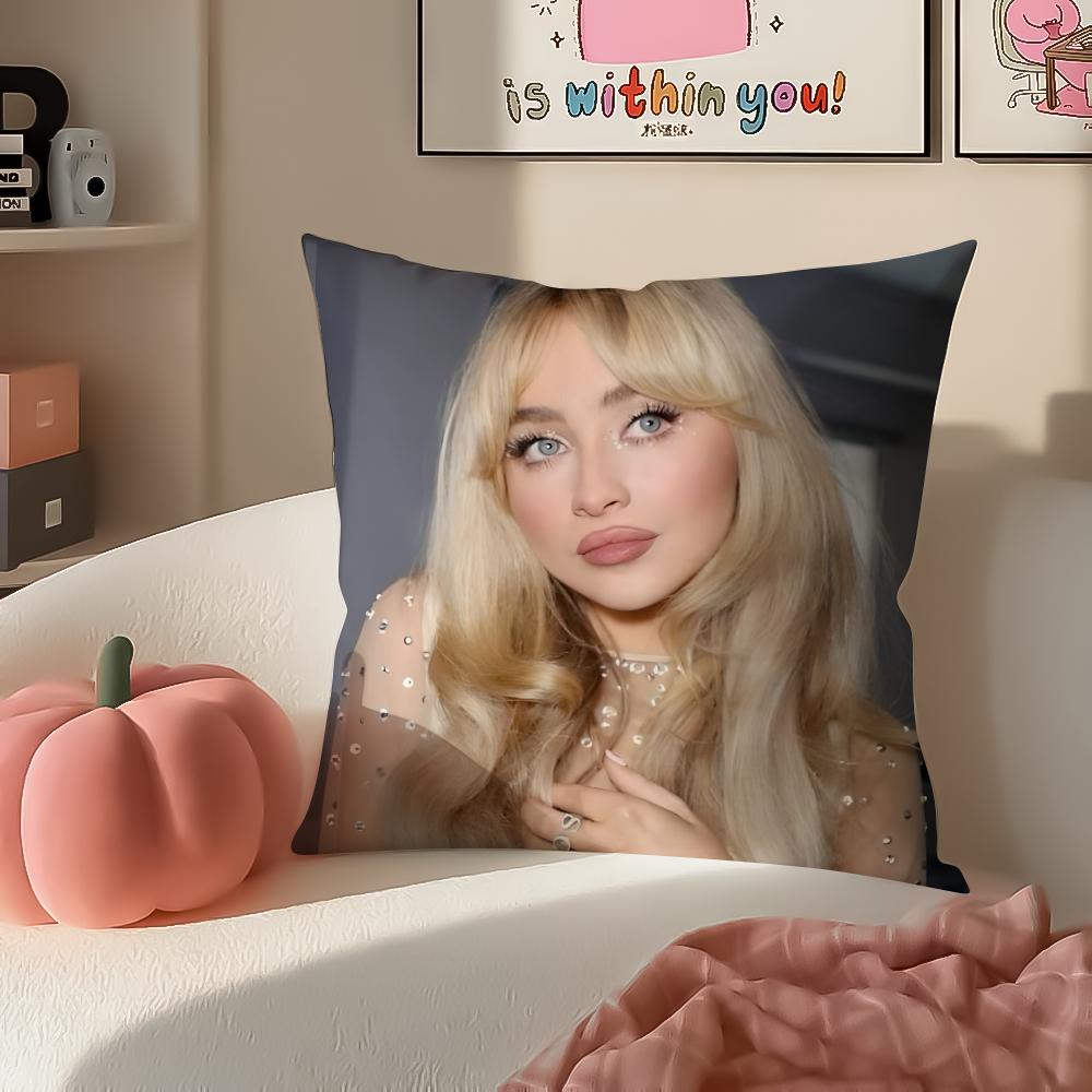 Modern Pop Beautiful Singer SSabrina Carpenter Cushion Cover Pillowcase Short Plush Invisible Zipper Room Sofa Cushion Cover