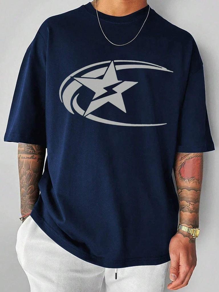 Nowa męska koszulka z krótkim rękawem z nadrukiem gwiazdy Lato Mężczyźni Kobiety Odzież Moda Topy Koszulki Casual Jednolity kolor Y2K Streetwear Topy