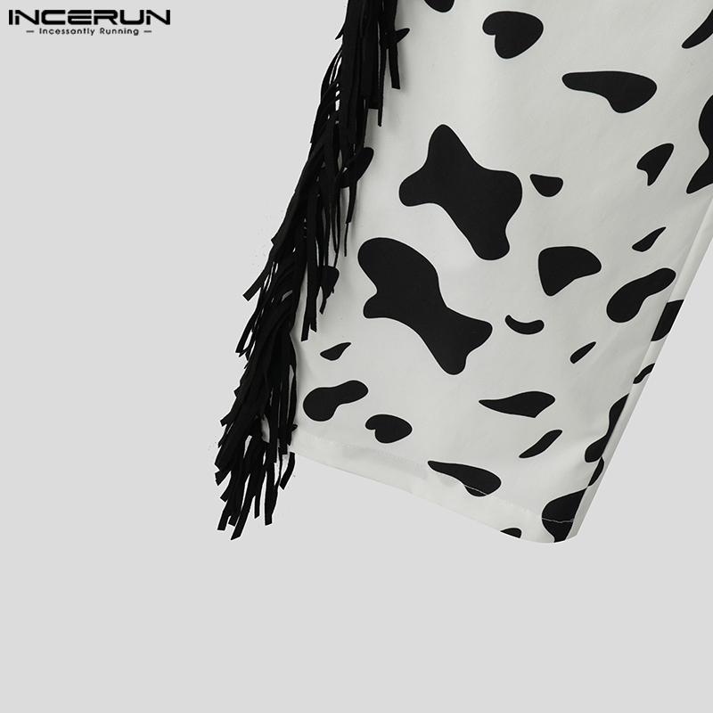 INCERUN Men Elastic Waist Cutout Tassel Hem Print Party Homewear Long Pants Trousers