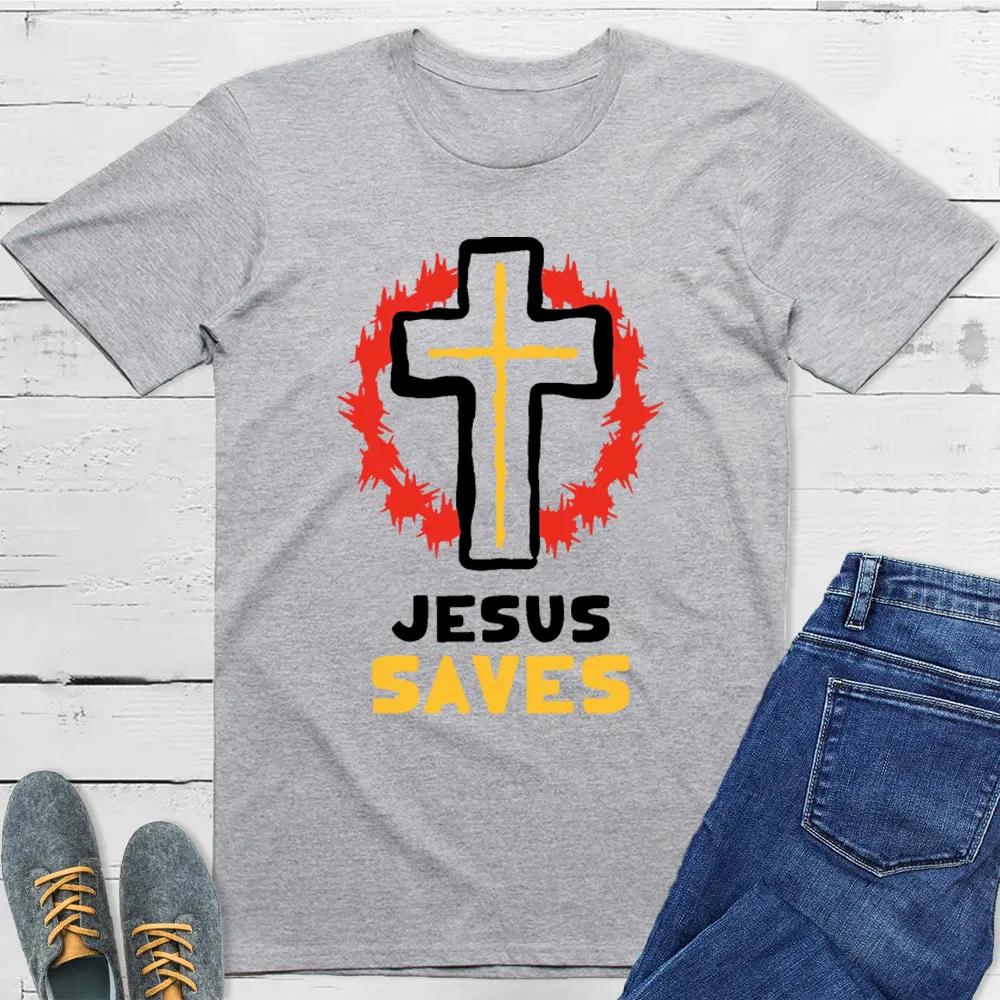 Jesus Saves TShirt Men Women Short Sleeve Cotton Tees Luxury Brand Shirt Oversize Tops Summer Blouse Mens Clothing