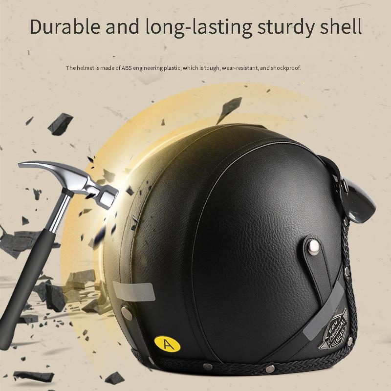 Retro Harley Motorcycle Helmet Quater-Mask In Dark Blue Leather with Copper Mirror for All Seasons Motorbike Cruising