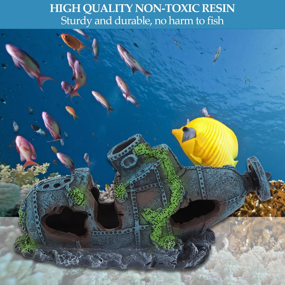 Resin Aquarium Artificial Simulation Shipwreck Water Plants Reptiles Hide House Fish Tank Landscape