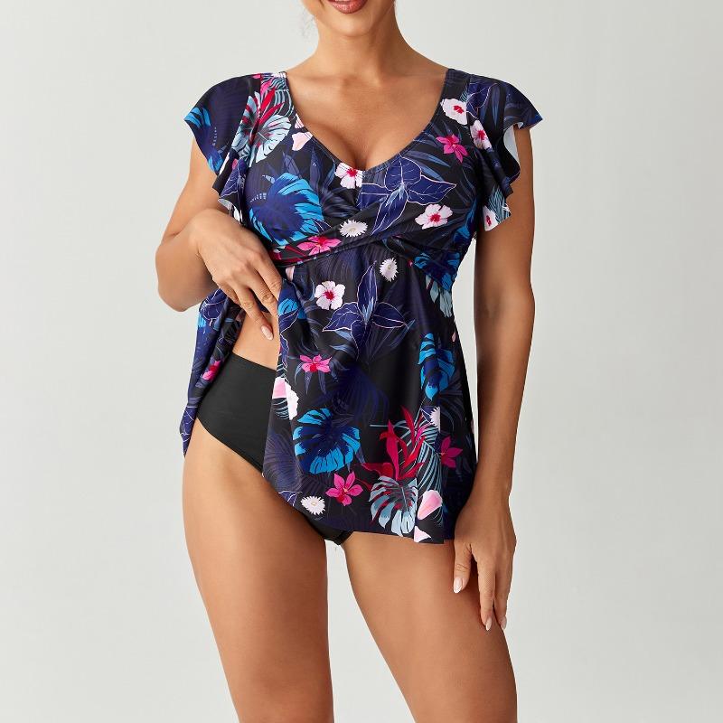Women Conservative Split Skirted Tankini Two Piece Swimsuit Bathing Suit