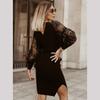 Lace Knitted Dress Autumn and Winter Large Size Female Long-sleeved Slimming Wool Dress