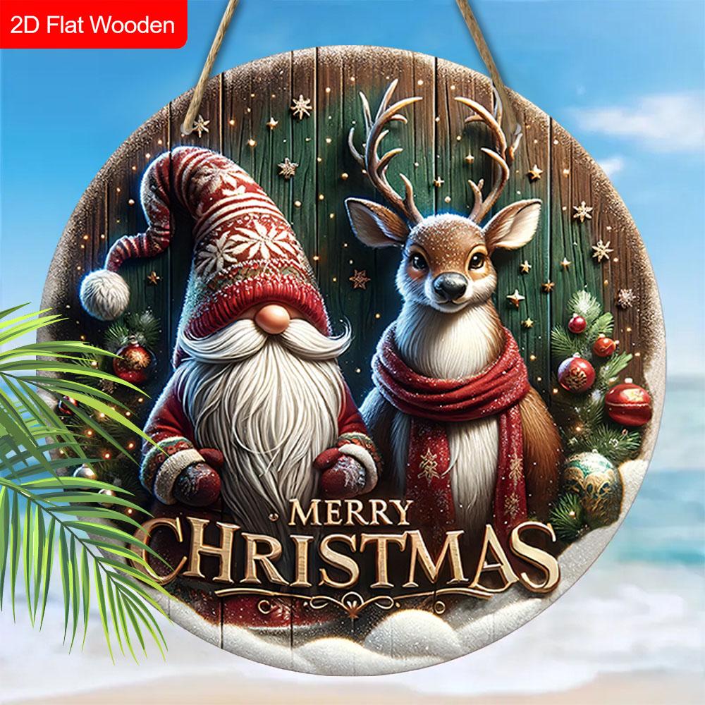 Christmas Wooden Sign Christmas Reindeer Dwarf Merry Christmas Wooden Wreath Sign Christmas Tree Decor Window Yard Indoor Room Decor Christmas Gift