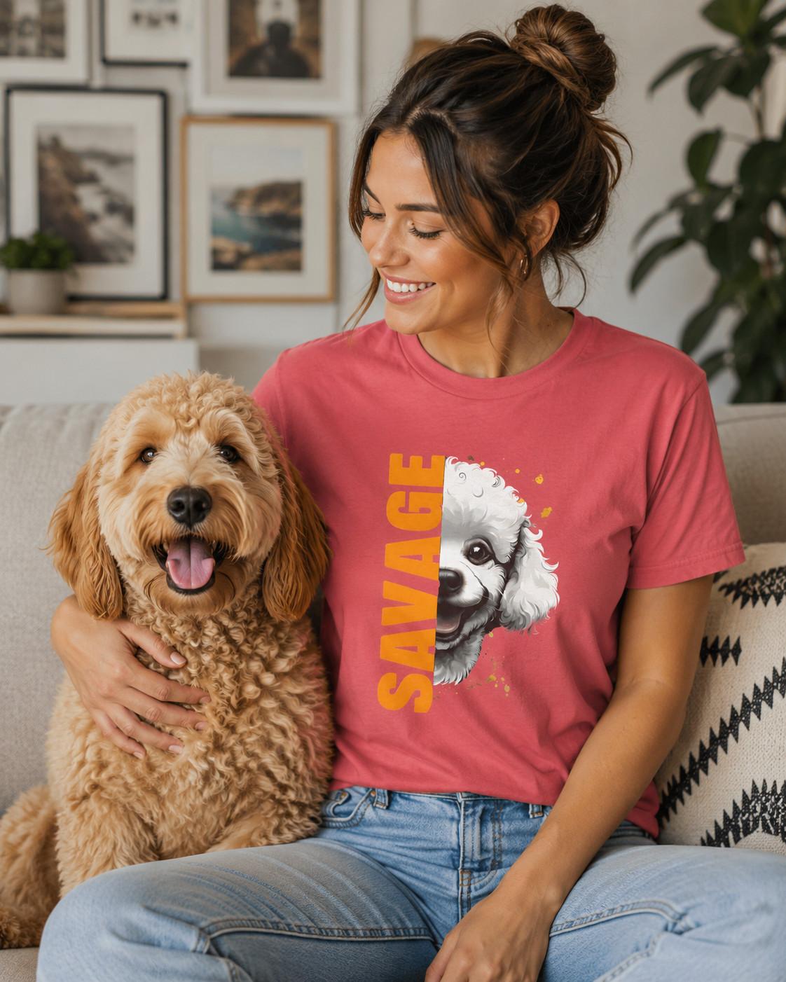 Bigfoot Poodle Savage Dog Lover Graphic Tee Funny Pet Owner Unisex Shirt XL