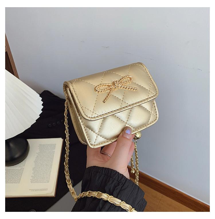 Bow Simple Golden Decoration Solid Color Leather Children Chain Bag Shoulder