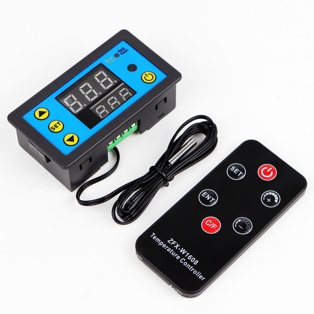 

W1608 LED Display Digital Temperature Controller DC 12V Heat Cool Aarm Control Thermostat with NTC Sensor Remote Control