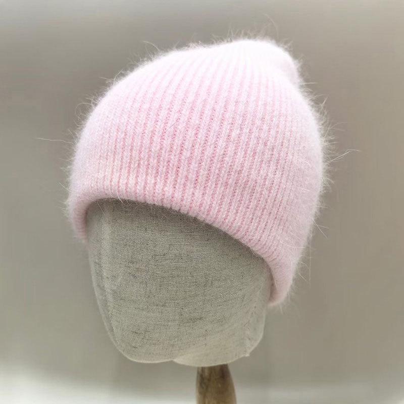 Winter Hats For Women Soft Rabbit Fur Lined Knit Beanie | Double Layer Hat Cozy Baggy Slouchy Cap Keep Warm Solid Color New