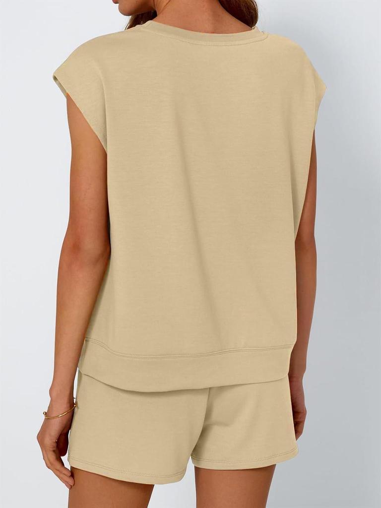 2026 Spring/Summer Women's Round Neck Loose Short Sleeve Two-Piece Set