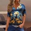 Dames T-skjorte Tee Halloween Trykket Knapp Kortermet Tunika Daglig Helgemote Basic V-hals Vanlig Topp