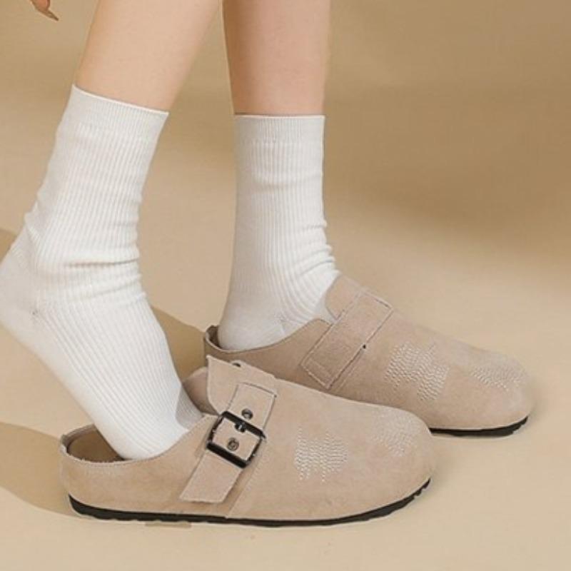 

Модные балетки Женские мюли Обувь Модная вышивка Осень 2025 Новые тапочки Дизайнерские сандалии с ремешком на пятке Пряжка Замша Zapatillas De Mujer 35