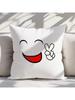 Cute Smiley Face Pillow Case, Peace Sign Cushion Cover, Kawaii Emoji Home Decor for Sofa Bedroom Living Room Gift