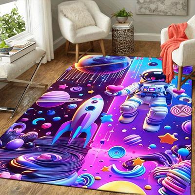 1 Stück Astronauten und Weltall Druck, Design Teppich für Innenbereiche - Weich, Rutschfest und Langlebig Gaming Zimmer Dekor für Schlafzimmer
