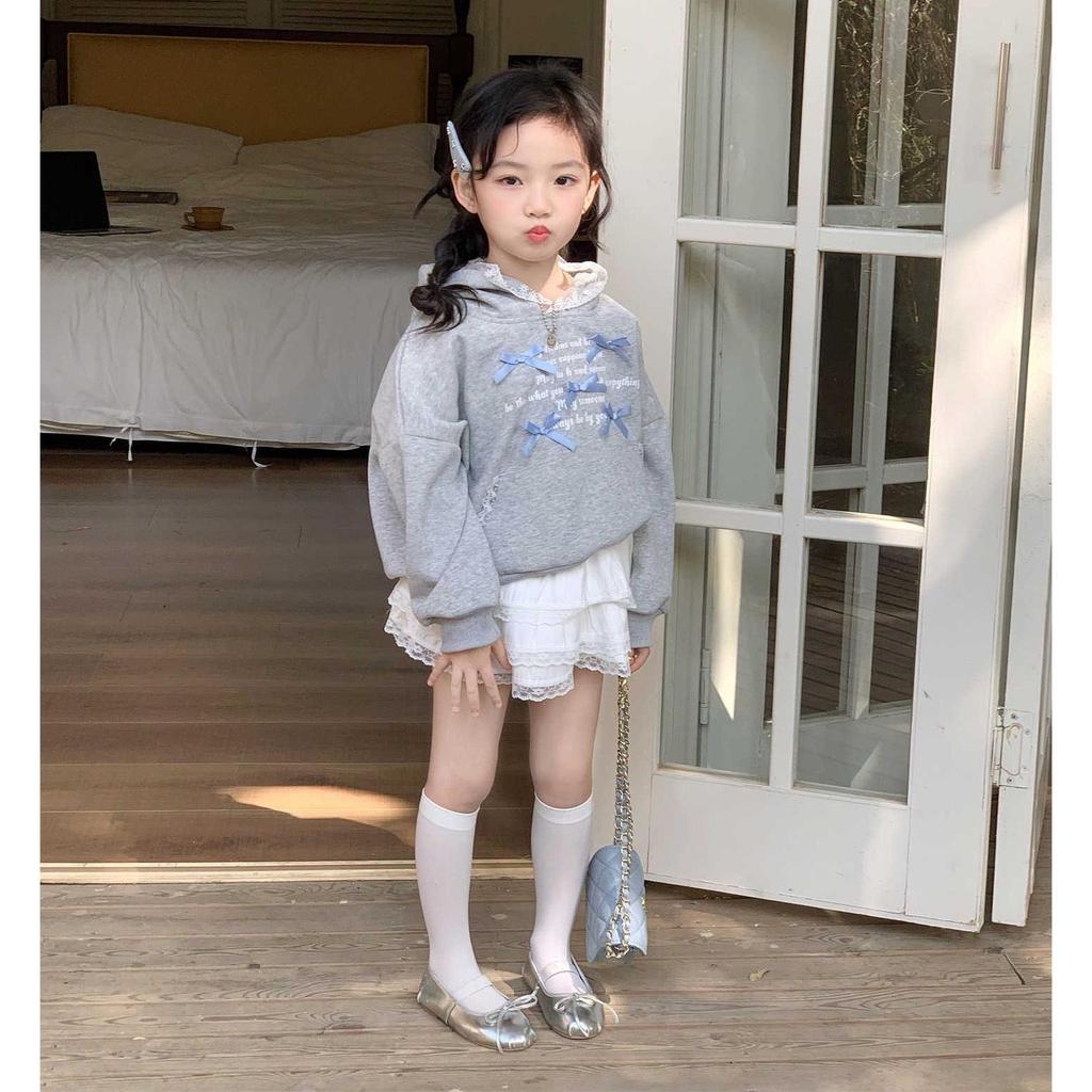 Girls' Hooded Bowknot Sweatshirt & Lace Trim Skirt Set - Spring/Autumn 2026 Collection