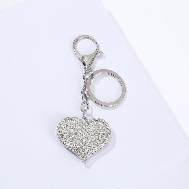 Sparkling Heart Keychain With Rhinestones Accent Zinc Alloy Design Bag Hanging Decoration For Women Gift Giving