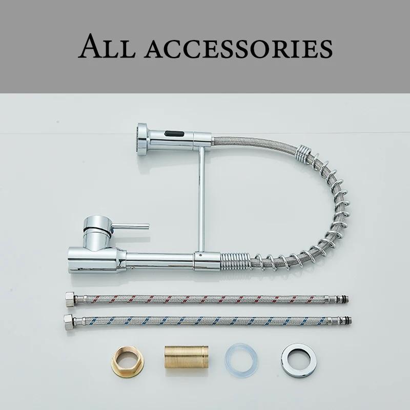Chrome Spring Pull Down Kitchen Faucets Stream Spray Head Hot Cold Water Tap Stainless Steel Rotation Kitchen Mixer Tap Crane