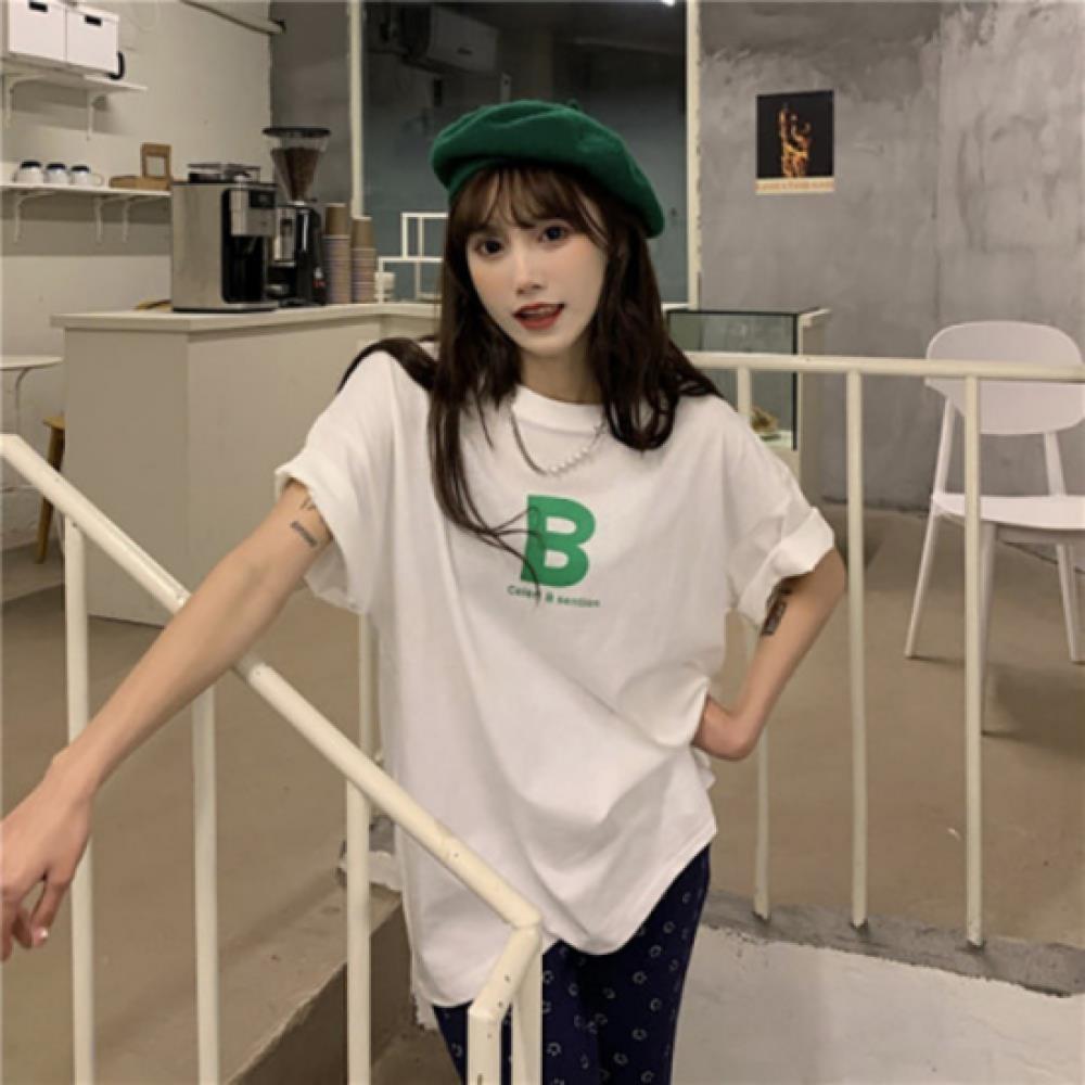 New Arrivals Open Run Women VinTage Oversized ShorT Sleeve T shirT Casual leTTer