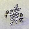 Beautifull Leaf Shape Ring with AAA Cubic Zirconia for Women Aneis Wedding Party Black Vintage Silver  Bijoux Full Size